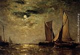 Paul-Jean Clays Shipping off the Coast in the Moonlight painting